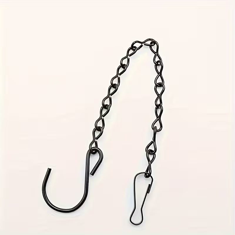 Black metal zipper hook with chain on a white background