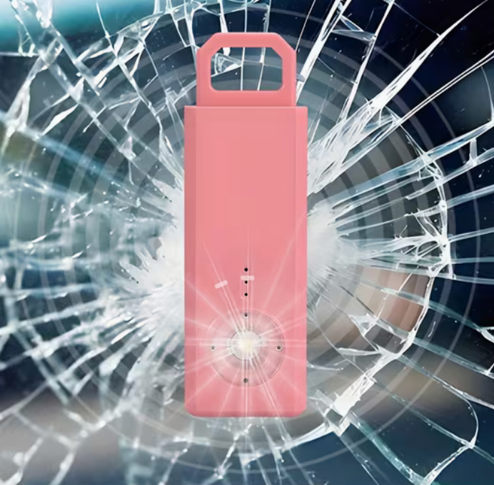 Pink electronic device on a background of a cracked glass 130db